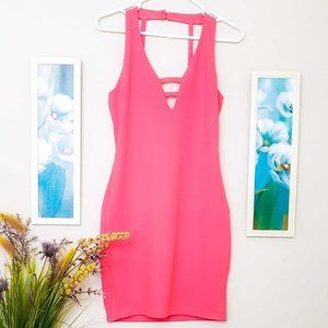 Pink halter top mid thigh length dress, size M